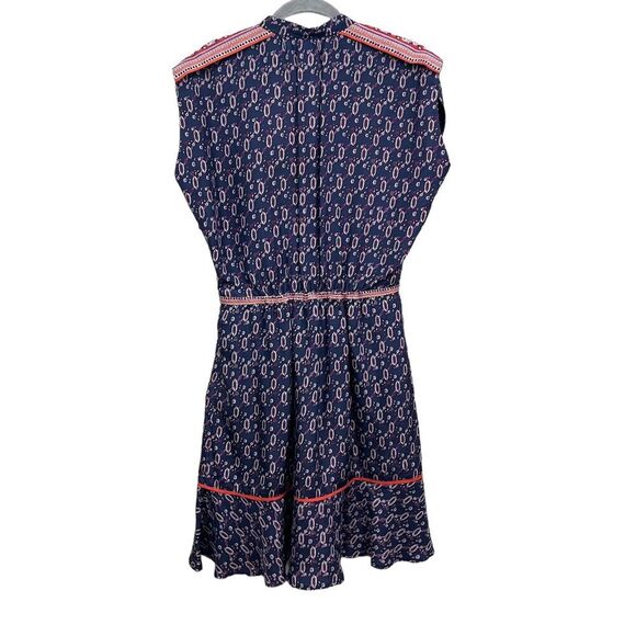 Veronica Beard Silk‎ Dress VNeck Cap Sleeve Ruffled Hem Purple Geo Print Women 3 - Picture 5 of 6